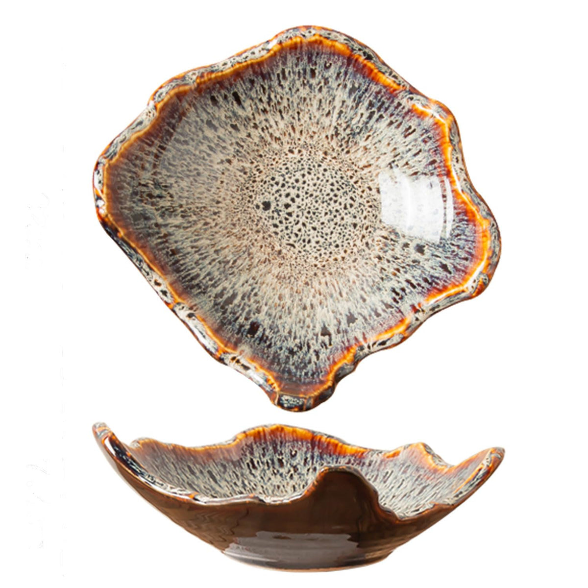 Amitofo 8" Small Ceramic Decorative Bowl 1 Pice – Irregular Rim Reactive Glaze Candy Plate, Berry Bowl, Entryway Catchall, Japanese Style Fruit Dish for Tabletop or Home Decor (Reactive Glaze)