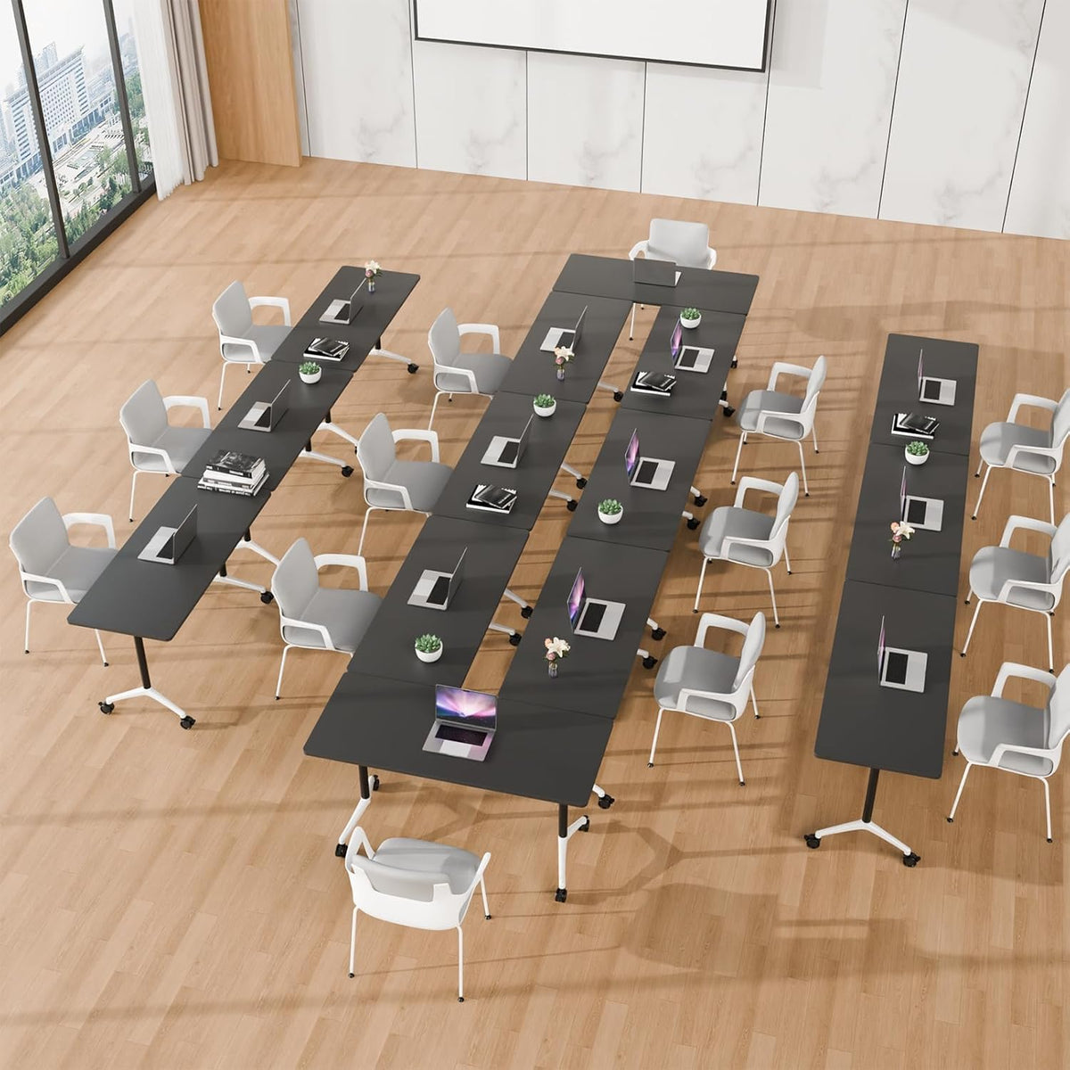 rzoizwko 55.1" Folding Conference Table with Wheels,2 Pack Heavy-Duty Flip-Top Reconfigurable Training Table System,Rolling Conference Room Tables for Office, Classroom & Meeting Rooms