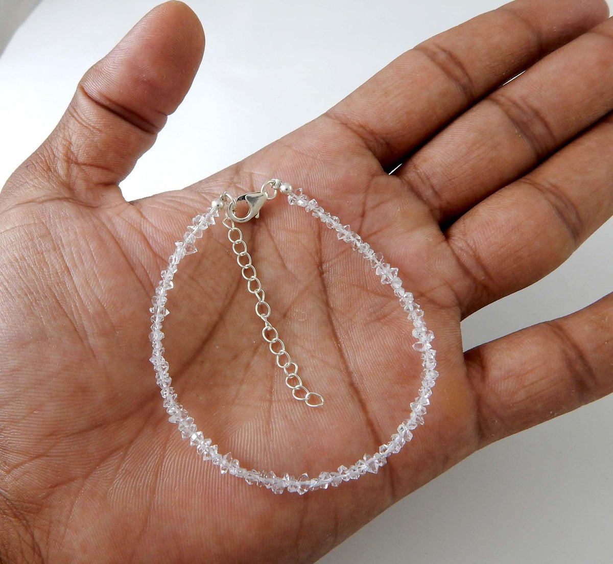 Myhealingworld Natural Herkimer Beaded 6.5 Inch Bracelet with Additional 2 inch 92.5 sterling silver extension bead Size Varies from 2mm to 4mm Wristband Unisex Wristlet April Birthstone