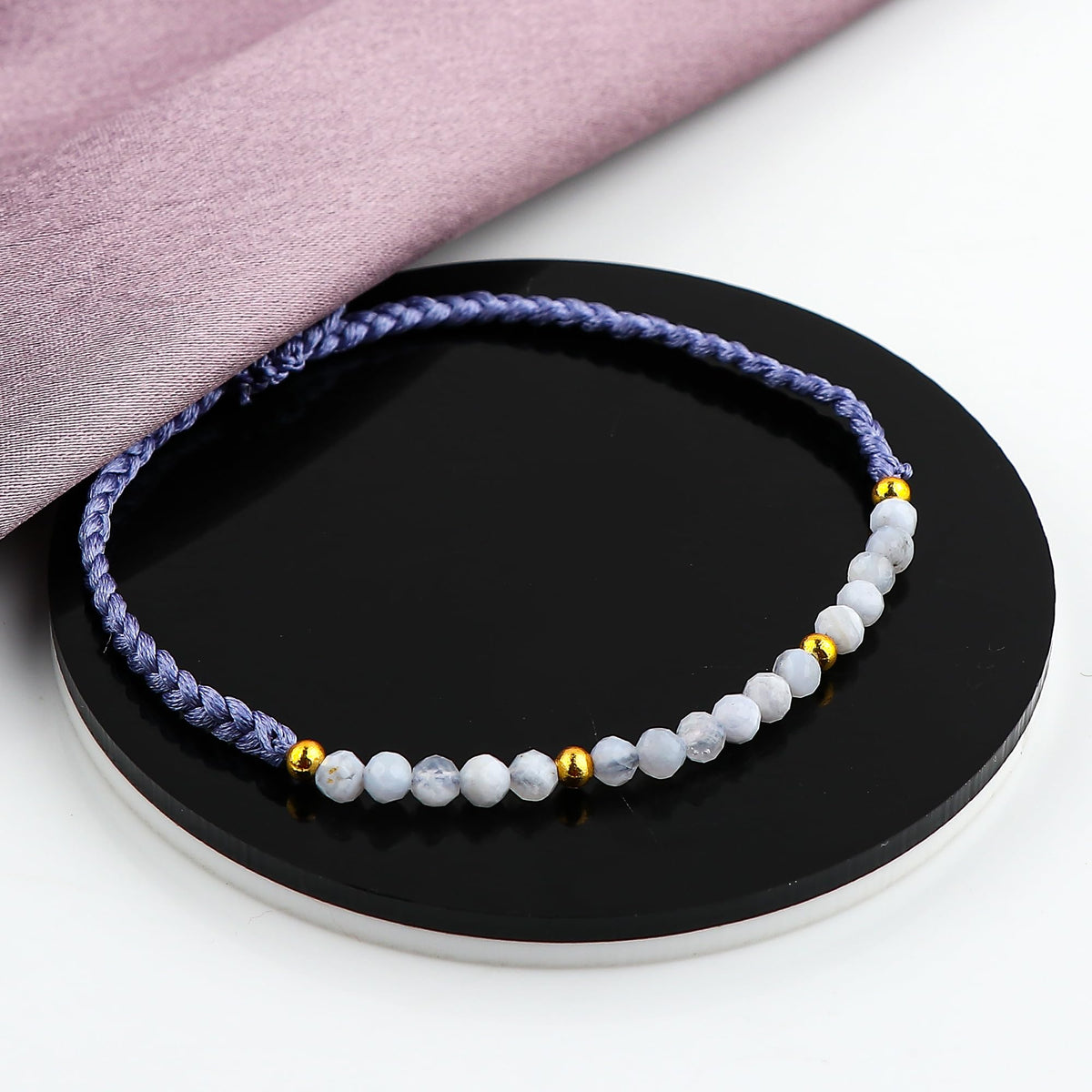 GEMSYMPHONY Blue Lace Agate Gemstone Beads Braided Bracelet – 3.5mm Natural Stone Beads, Handmade Adjustable Braided Rope Bracelet, Healing Crystal Jewelry for Men & Women, Unisex Boho Gift