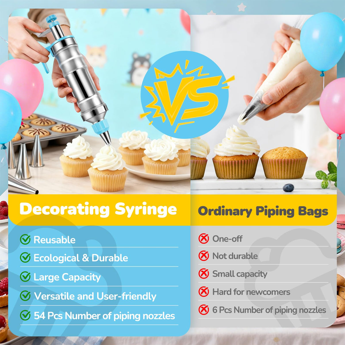 Cake Decorating Tools Supplies Kit: 164pcs Baking Accessories, Dessert Piping Syringe and Icing Tips Set - Puffs Cupcake Frosting Piping Bakery Set for Adults Beginners or Professional, Blue