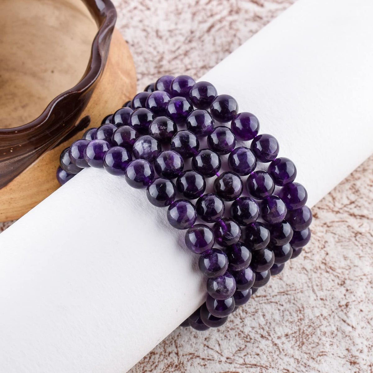 Purification Bracelet Handmade Natural Amethyst Gemstone Bracelet - Chakra Healing Crystals Stretchable Unisex Bracelet - February Birthstone - Genuine Stone Beaded Round Beads 10mm - Yoga - Bracelet
