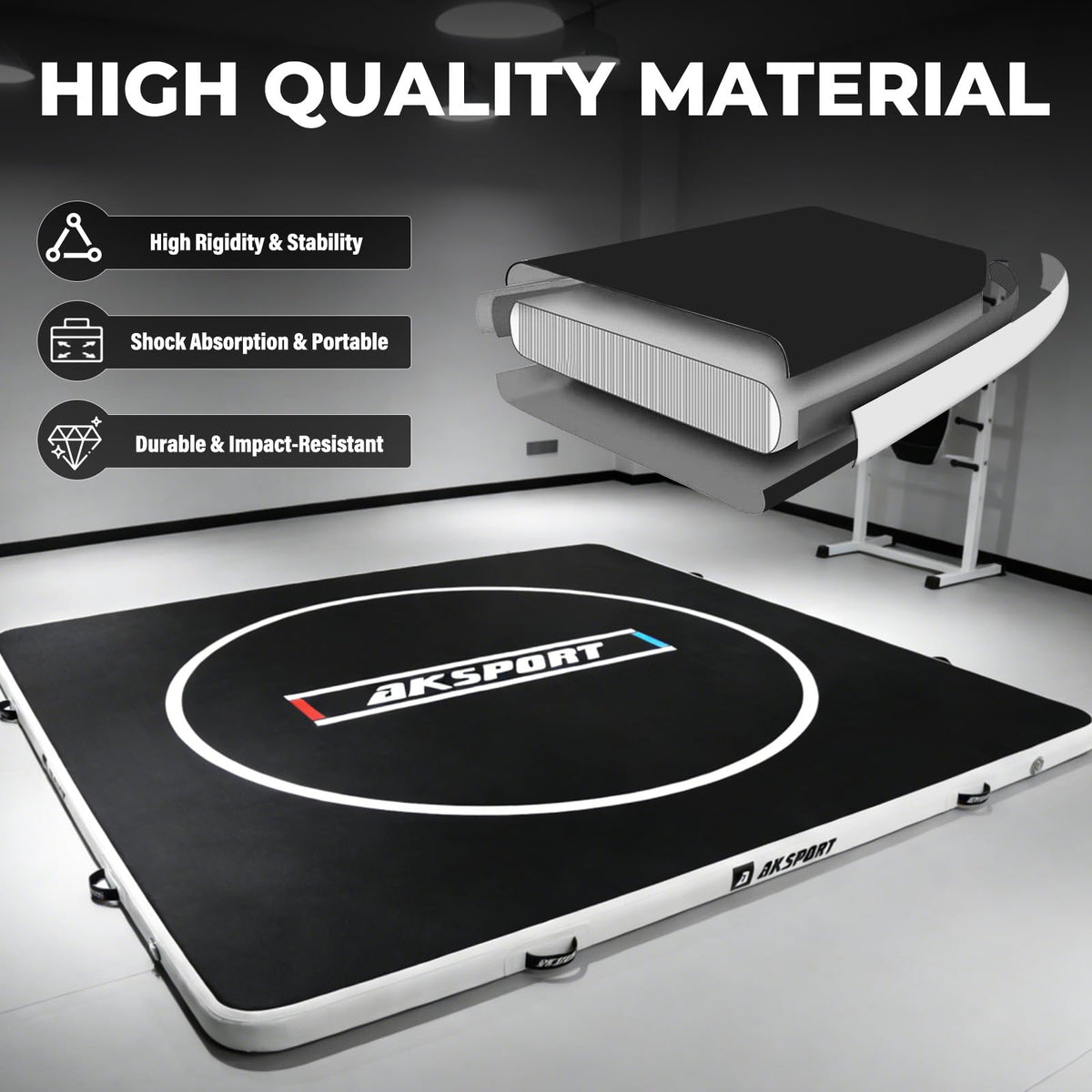 AKSPORT Inflatable Wrestling Mat 10x10 FT, Wrestling Mat for Home, Thick Jiu Jitsu Training Mat for BJJ, MMA, Boxing, Grappling, Judo, Indoor Outdoor Gym Mat