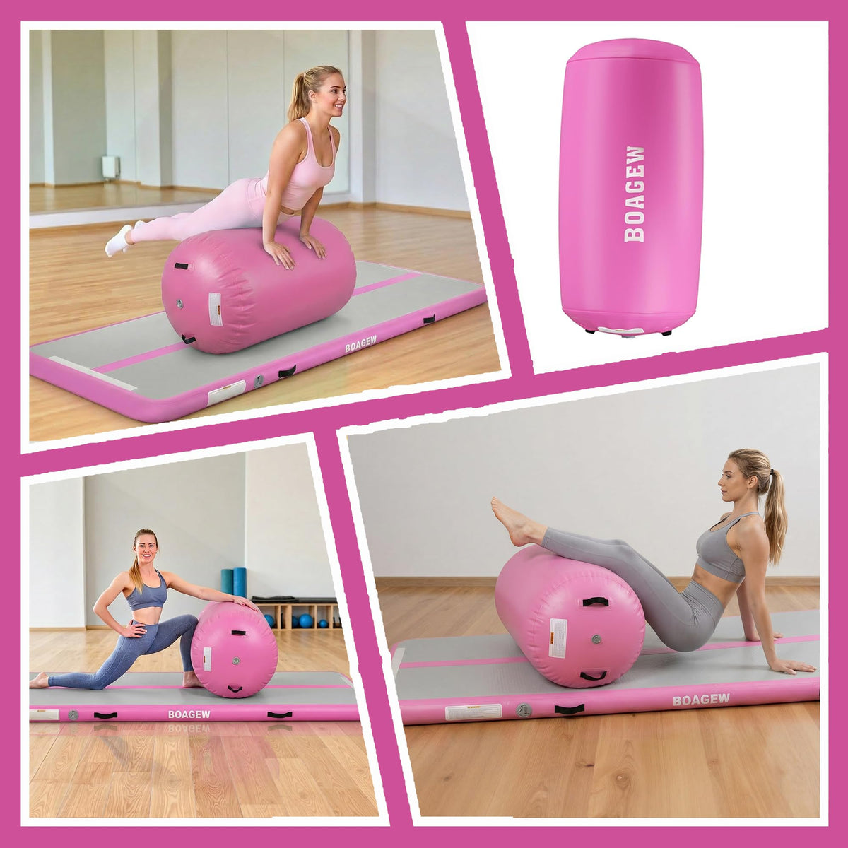 BOAGEW Gymnastics Mat,Air Roller Gymnastics Barrel,Gymnastics Tumble Track Air Track Tumbling Mat for Home Training/ Cheerleading/Gym/Training/Yoga/Beach/Water/Park Outdoor Use with Electric Air Pump ﻿