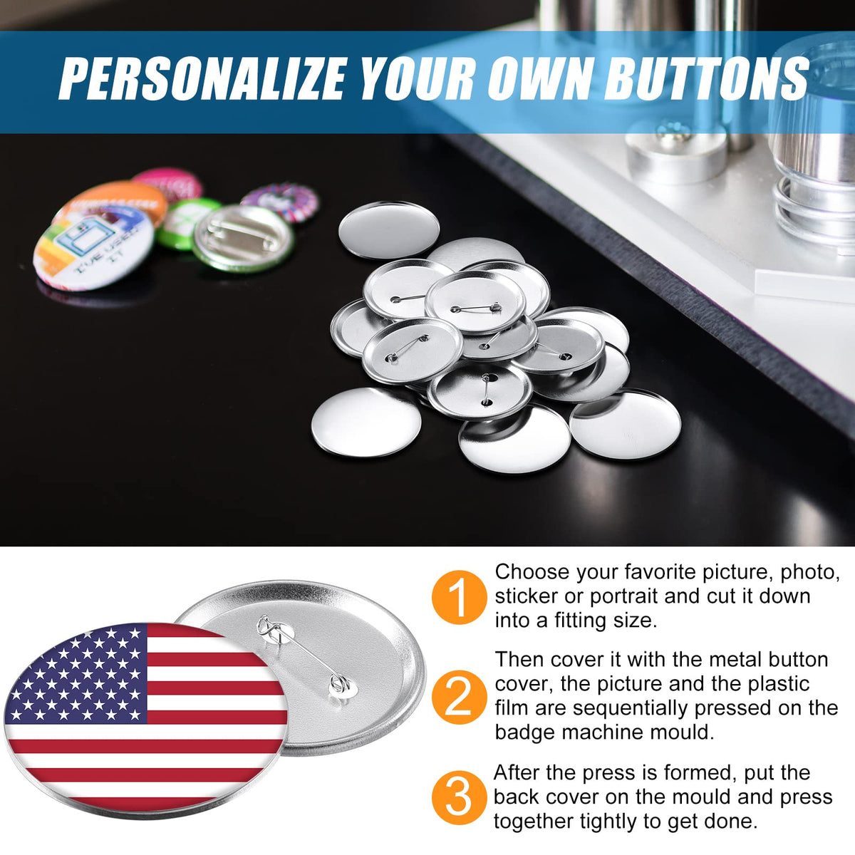 600 Pieces Blank Button Making Supplies Round Badge Parts Metal Pin Button Kit for Badge Make Machine, Including Metal Shells Back Cover and Clear Film(1.46 Inches)