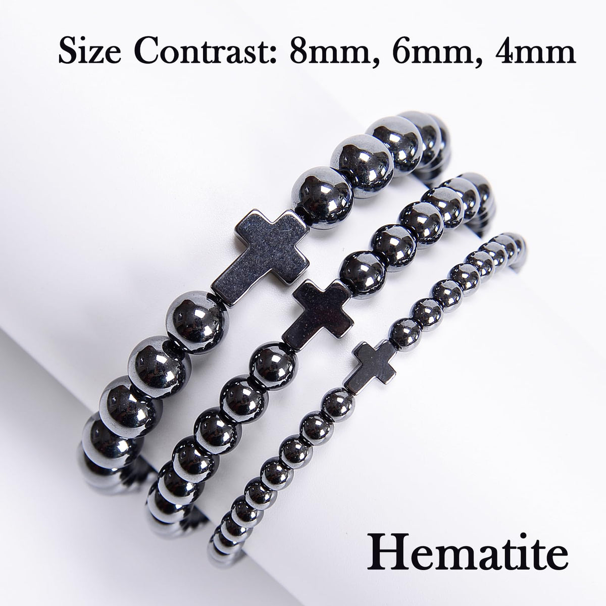 CHCCOYE 4mm Handmade Adjustable Natural Gemstone Crystal Bracelet Healing Power Energy Inspirational Gifts with Card for Unisex (Hematite)