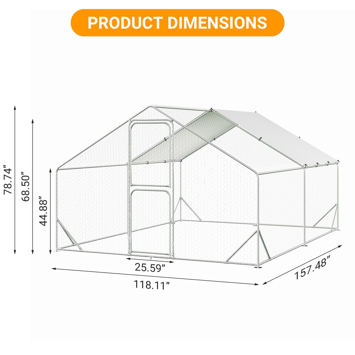 13.1' L x 9.8' W x 6.6' H Large Metal Chicken Coop, Outdoor Chicken Run with Cover and Double Door for Backyard Farm Yard