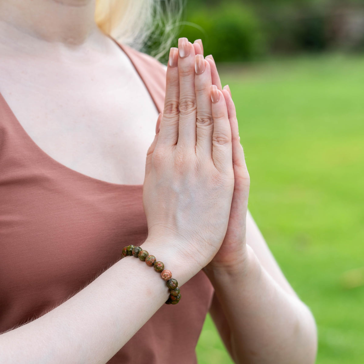 RIYAURA UNAKITE Healing Bracelet – 8mm Natural Gemstone Beads, Stretch Elastic Bracelet for Women & Men