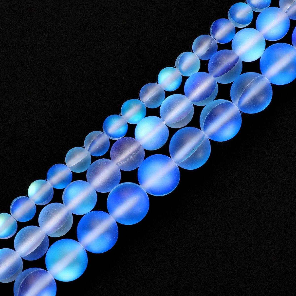 uxcell Matte Crystal Glass Beads 6mm Synthetic Frosted Shining Semi-Precious Round Loose Beads Synthetic Moonstone for Jewelry Making DIY Bracelet, Blue