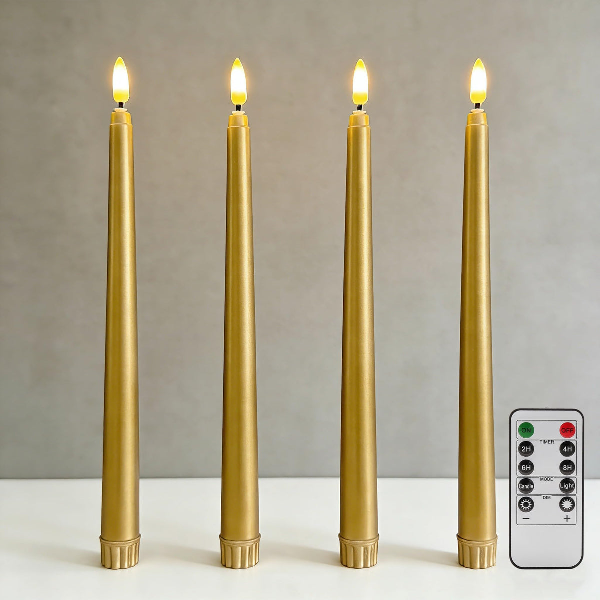 Ni-JASW Gold Flameless Taper Candles with Remote, Flickering Battery Powered LED Candlesticks Set of 4