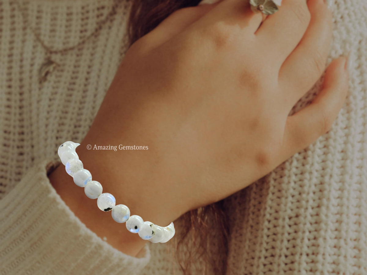 Amazing Gemstone Crystal Bracelet for Women Men's Gifts - Protection Healing Crystal Bracelet - 8mm Gemstone Beaded Stretchable Bracelet Pulseras Para Hombres Mujer Stocking Stuffers Mothers Day Gift (Rainbow Moonstone)