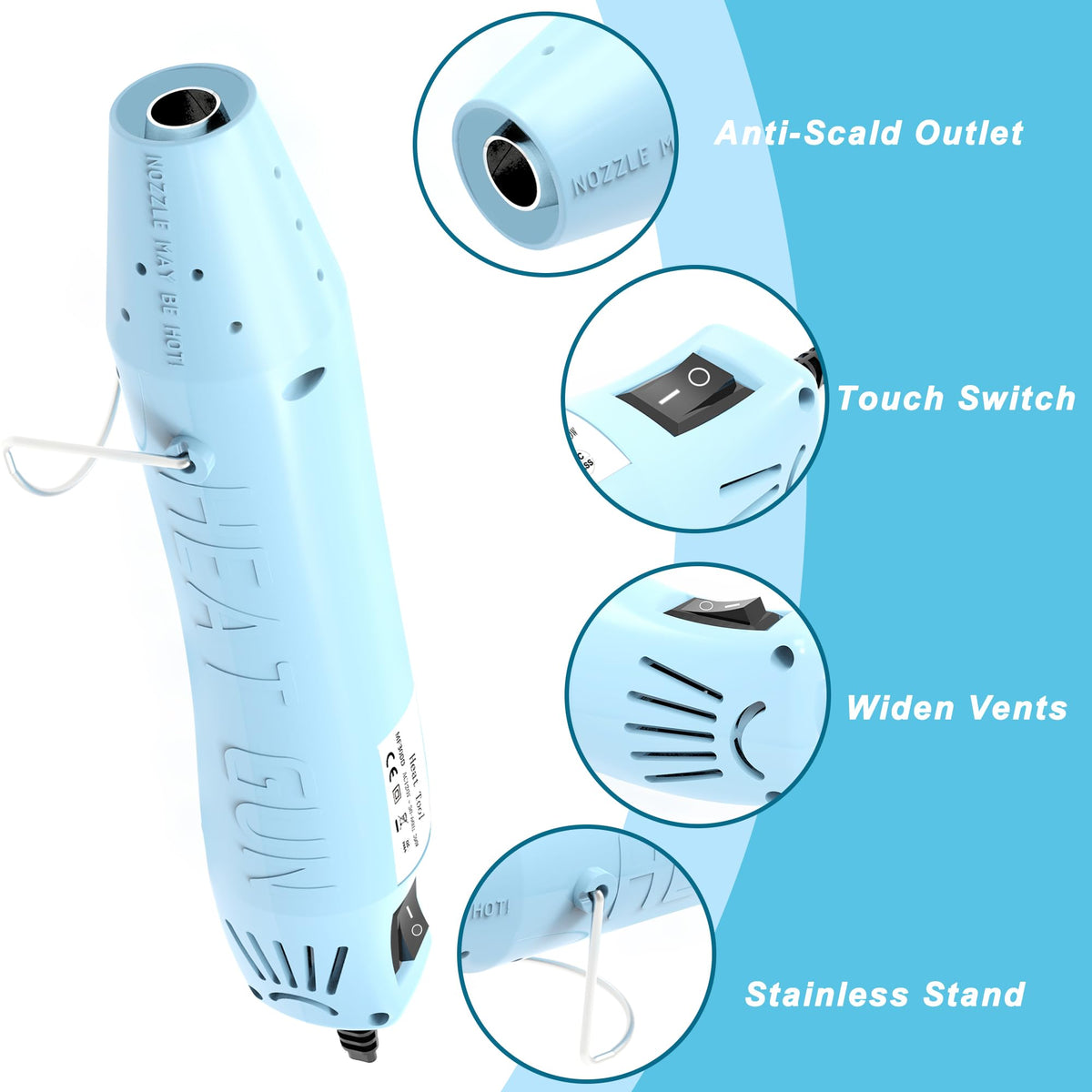 Heat Gun for Crafting, Mini Hot Air Gun Tool for Epoxy Resin, Shrunk Wrapping, Embossing, Electronics, Vinyl Wrap, Candle Making, Phone Repair & DIY - Blue