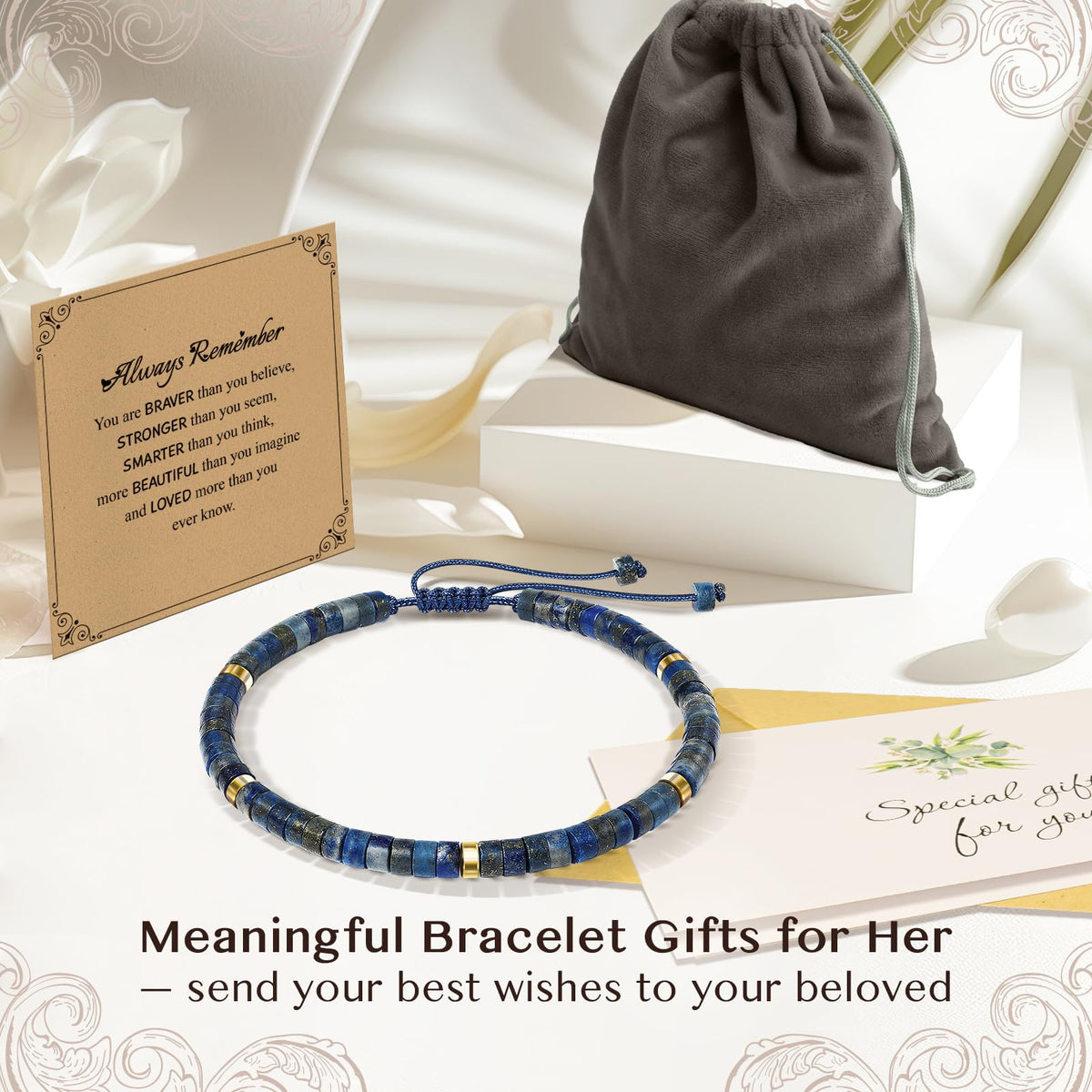 ZOKCC Inspirational Christmas Bracelet Gifts for Women: Healing Natural Stone Bracelet - Thinking of You Get Well Soon Birthday Gifts for Friend Sister Bestie BFF