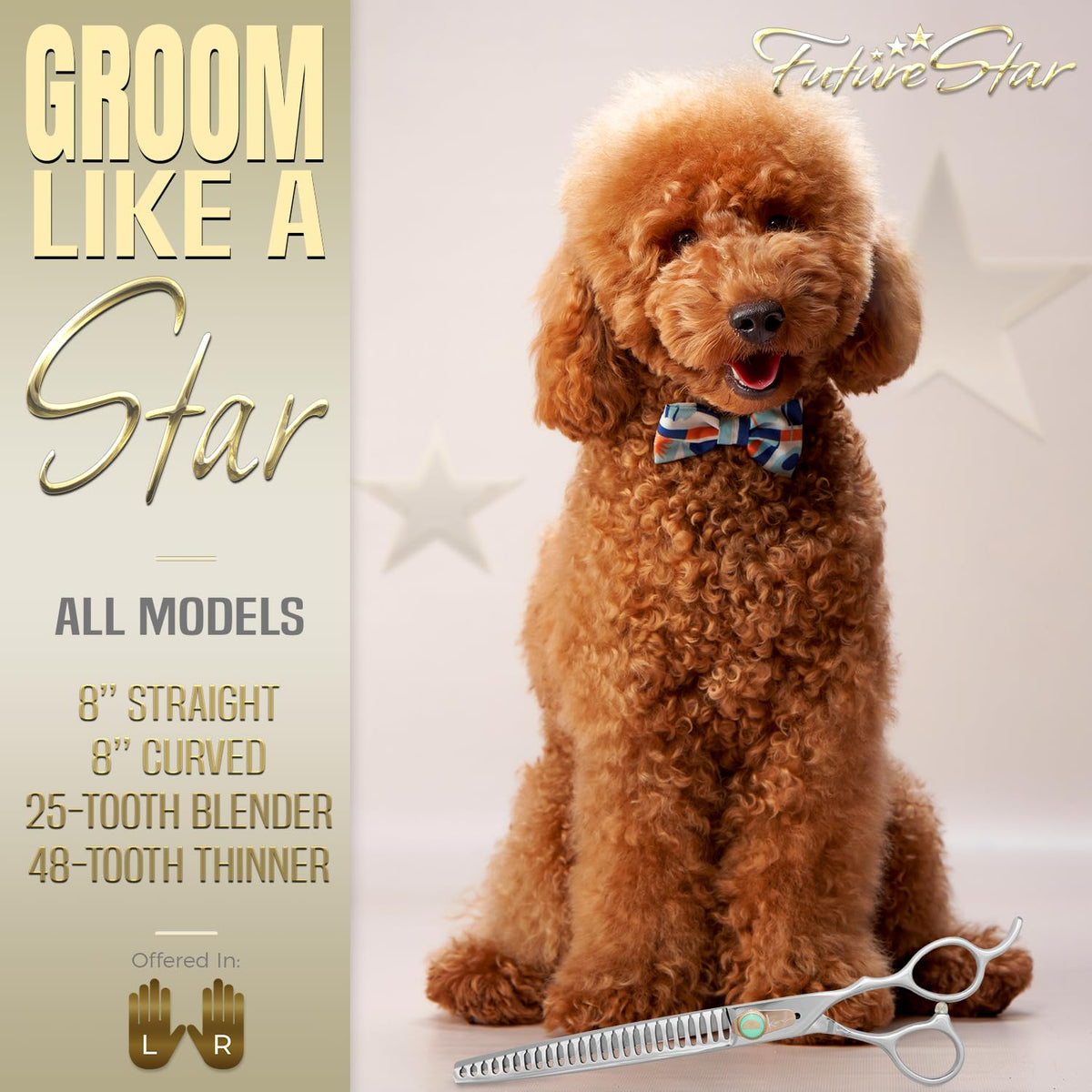Kenchii Future Star Dog Grooming Scissors Lefty Set Premium Kit for Novice & Pro Groomers Straight Curved Thinner & Blender Shears with Micro Serrated Blades Includes Case and Inserts.