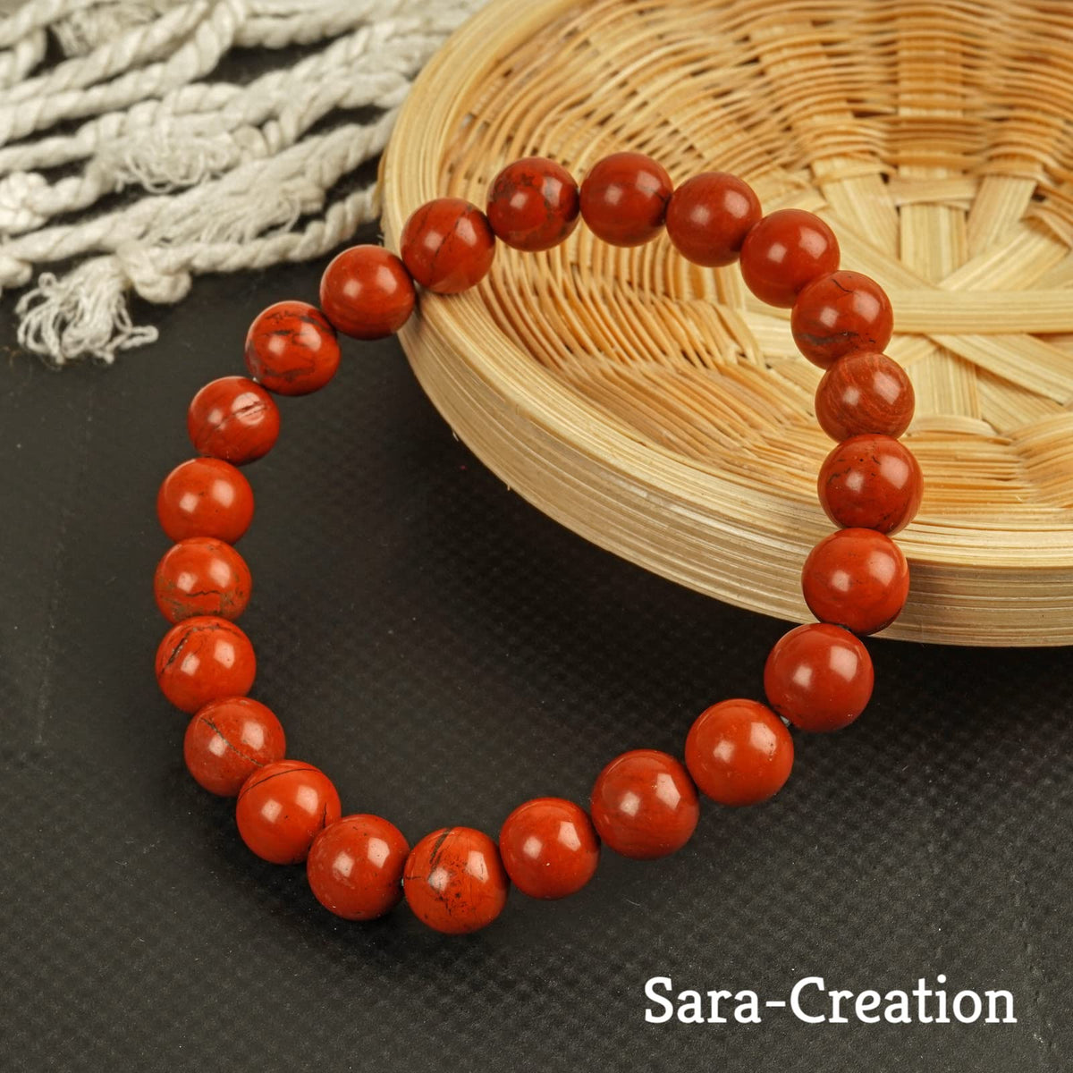 sara creation Red Jasper Stone Bead Bracelet - Adjustable Natural Gemstone Bracelets - Healing For Girl Women Men