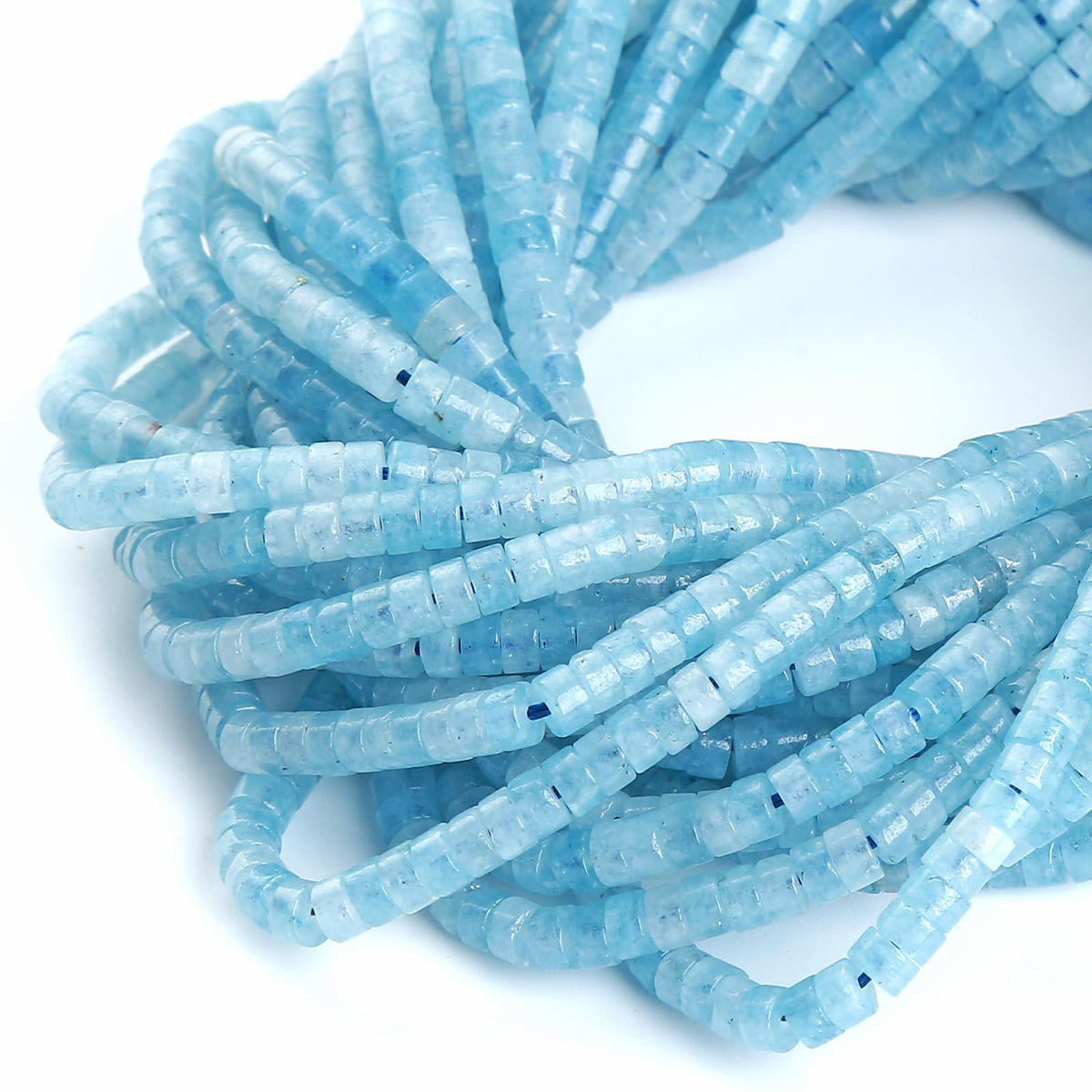 150pcs 2x4mm Natural Aquamarine Tube Shape Beads Loose Flat Round Cylinder Flat Spacer Stone Beads for Bracelet Earrings Jewelry Making