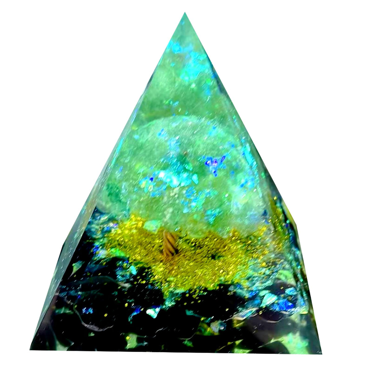 Saefheled Tree of Life Orgone Pyramid,Natural Green Strawberry&Obsidian Orgonite Healing Crystal Pyramid,Crystal Stone Positive Reiki Energy Generator Collection Wealth Lucky Meditation Tool(6cm)