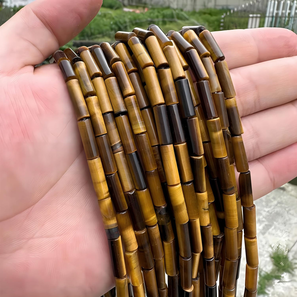 HAAMIIQII Natural Yellow Tiger's Eye Tube Beads 13x4mm Column Stone Cylinder Gemstone Loose Beads for Jewelry Making Strand 15 Inch (28-29pcs)