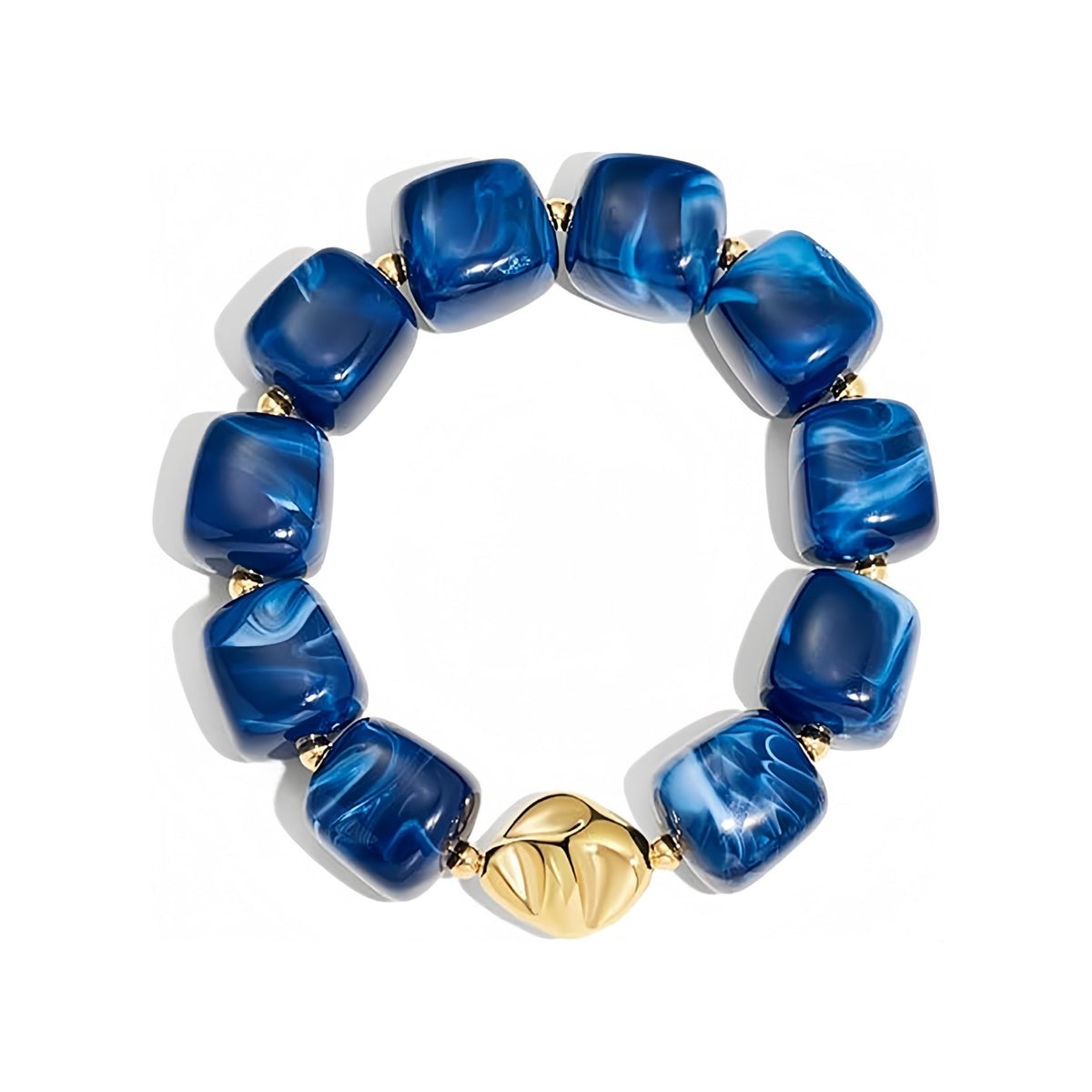 sunglnl Chunky Beaded Bracelets for Women, Boho Resin Vibrant Color Stretch Large Beads Summer Beach Statement Jewelry Gift (Gold Dark Blue)