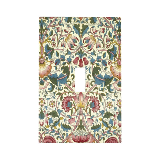 Boho Floral William Morris Single Toggle Light Switch Covers Decorative 1 Gang Wall Plate Vintage Plant Natural Flower Pattern Electrical Device Switchplate Faceplate for Farmhouse Bathroom Decor