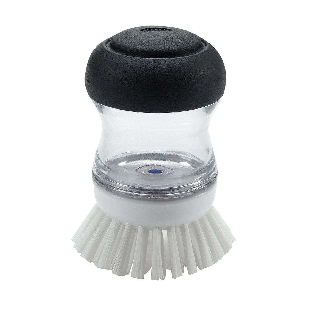 OXO Good Grips 2 Pack Palm Brush Storage Set with Soap Dispensing, Nylon Bristles, Black, Holder
