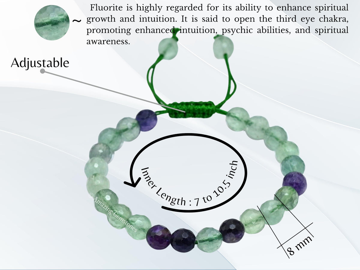Amazing Gemstone Multi Fluorite Bracelet for Women - Chakra Mens Bracelet Protection Crystals & Healing Stones - Blessing Bracelet Spiritual Meditation Gift (Faceted Beaded Bracelet, Adjustable)