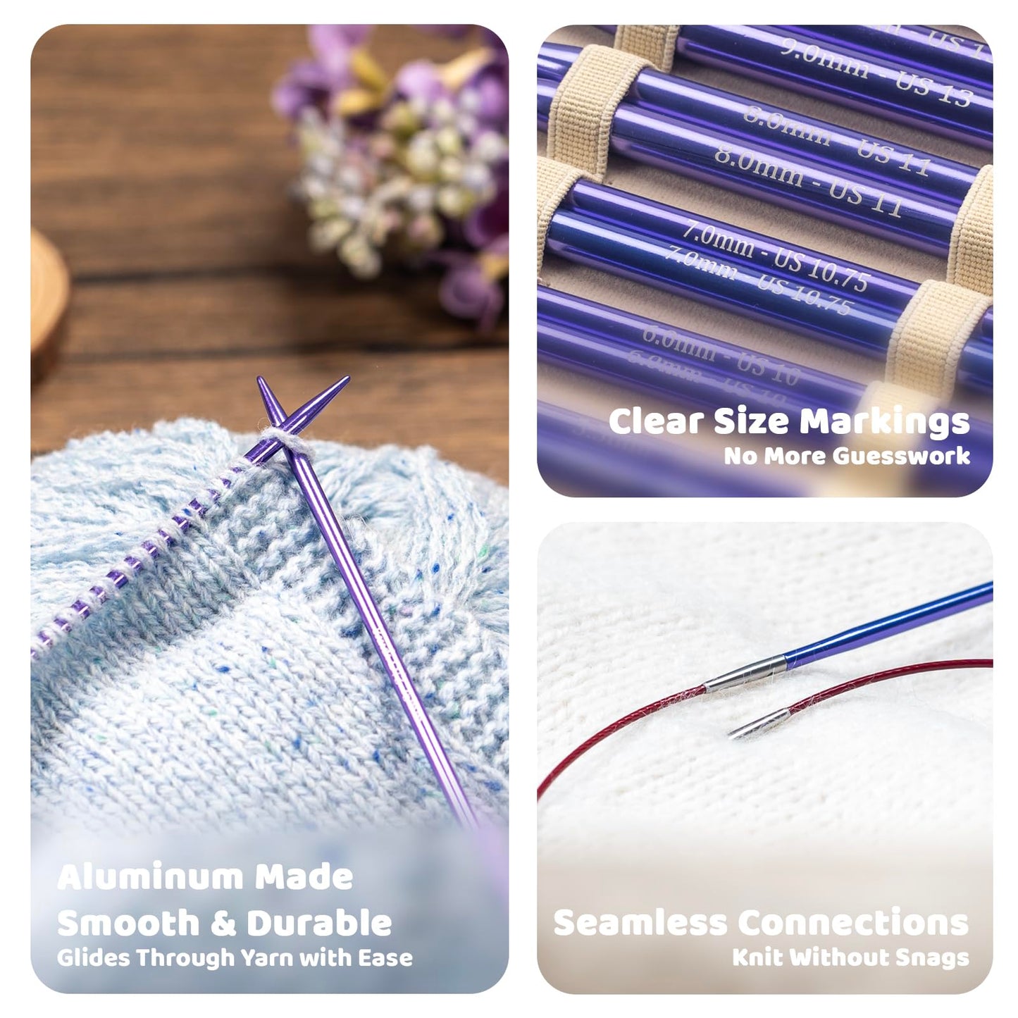 RUIDI Circular Knitting Needles Set, 13 Sizes Long Aluminium Interchangeable Circular Knitting Needles Set with Case & Accessories, 5" (13cm) | (3.0mm to 10mm)