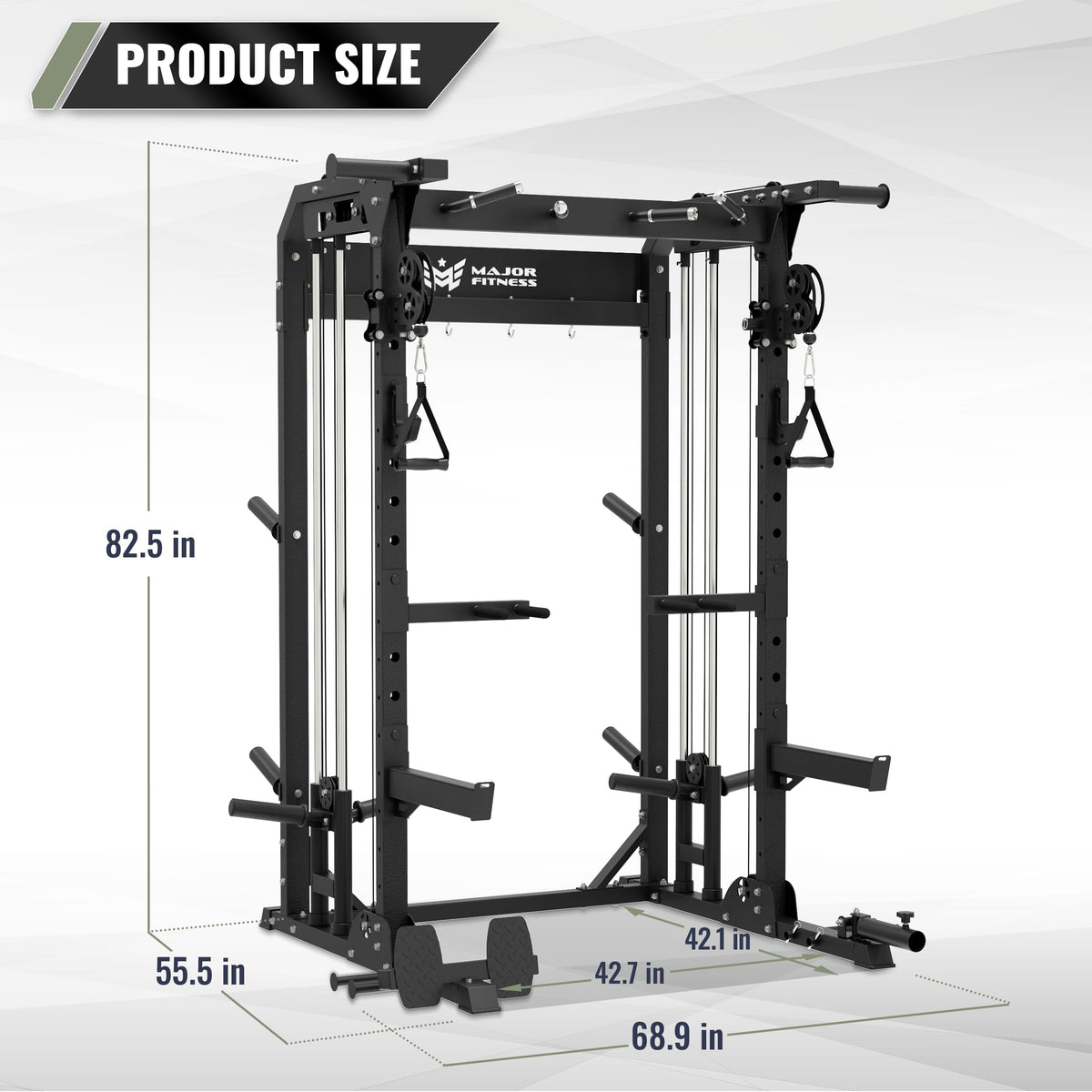 MAJOR FITNESS F22 Power Rack with Weight Bench – 1600lbs All-in-One Squat Rack with Cable Crossover, Dual Pulley, Heavy-Duty Steel Frame, Attachments & Storage for Home Gym Strength Training, Black
