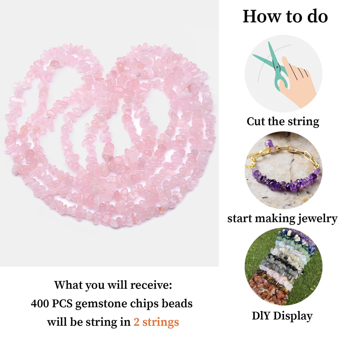 400pcs Natural Chip Stone Beads for Jewelry Making Rose Quartz 5-8mm Irregular Gemstones Healing Crystal Loose Rocks Bead Hole Drilled for Ring Earrings Necklace Bracelet Making DIY Art Crafts