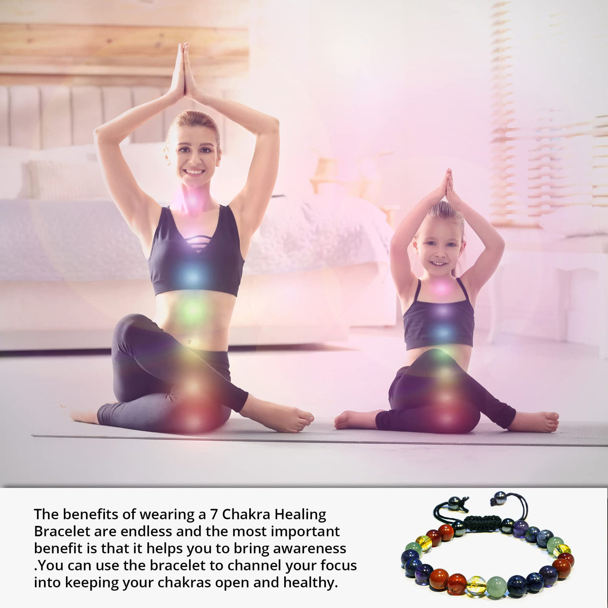 ANAYA AGATE Healing Crystal Bracelet – Chic Gemstone Bracelet for Men and Women – 8mm Round Bead Bracelets for Spiritual Healing, Protection, Positive Energy - Seven Chakra
