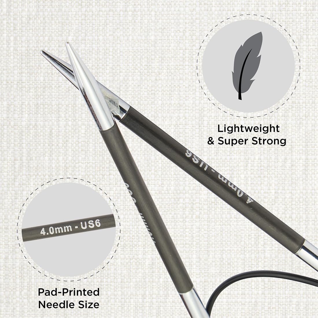 KnitPro Karbonz Fixed Circular Needle 24"(60cm) | US Size 6 (4mm)