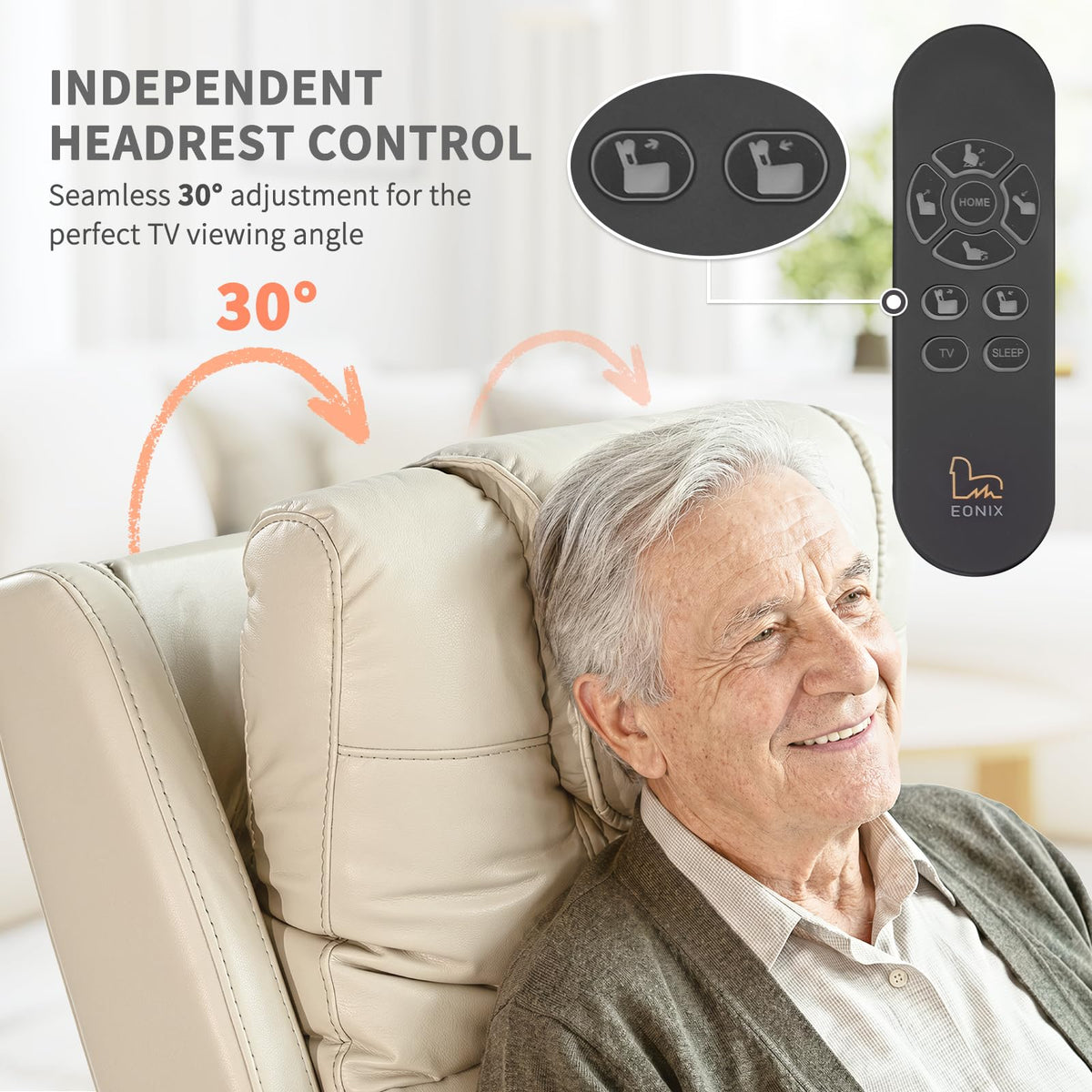 EONIX Triple Motor Lay Flat Power Lift Recliner Chair for Elderly with Massage, 400lbs Electirc Lift Chair for Living Room, Independent Adjustable Backrest Headrest, Extended Footrest, Cream White