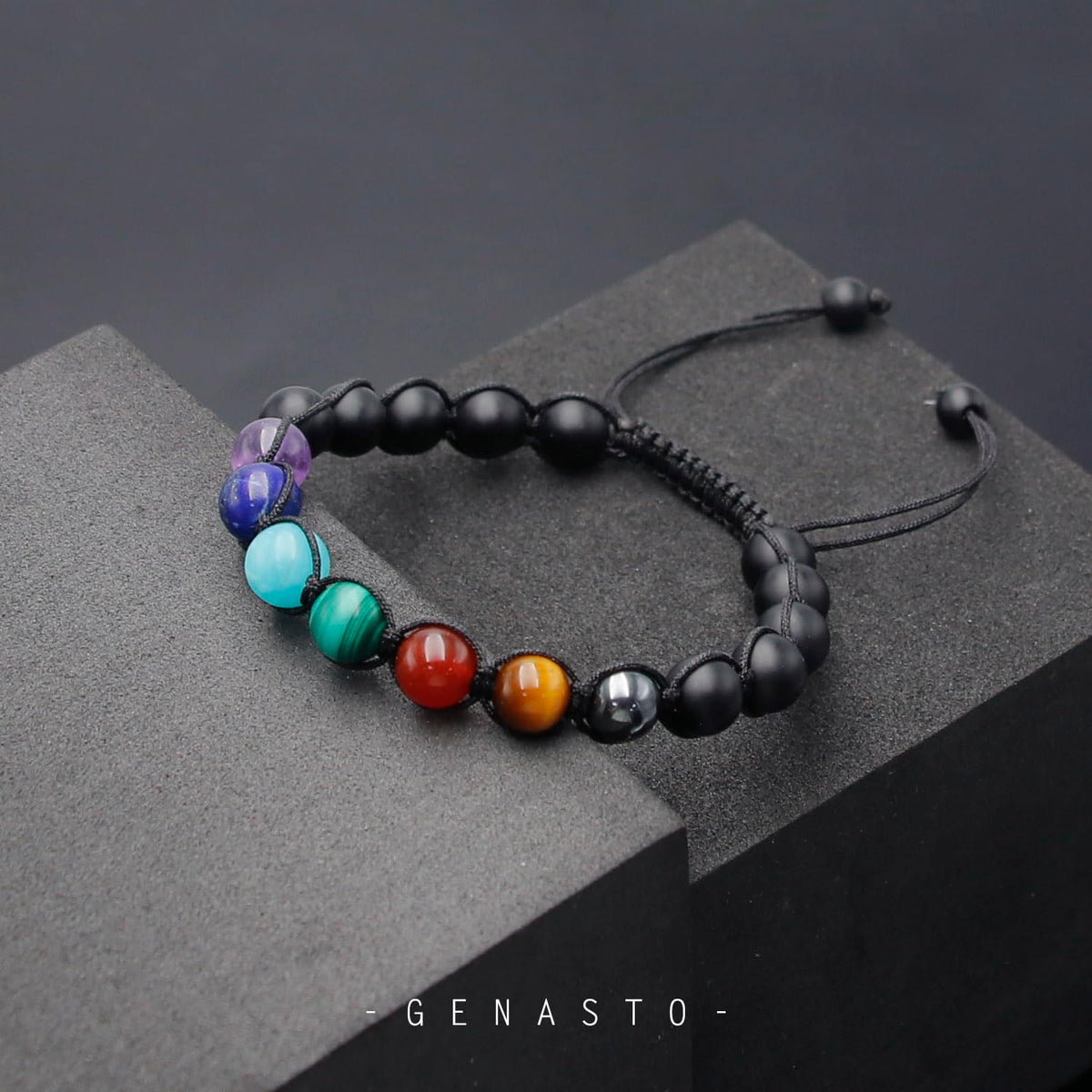 GENASTO 7 Chakra Bracelet with Real Stones Healing Crystal Stone Beads Bracelets Chakra Bracelet for Men and Women Yoga Crystals Beaded Bracelets for Meditation Relax