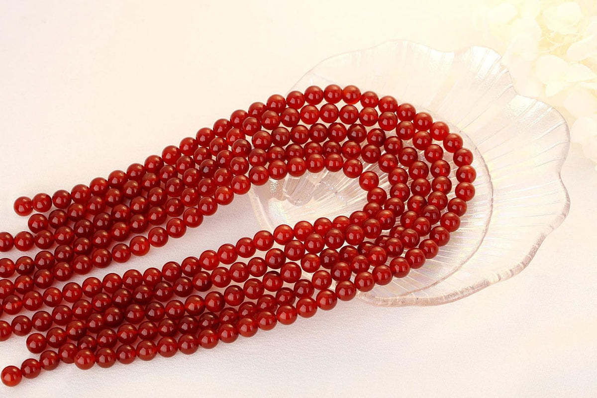 QINJIEJIE 100PCS Red Carnelian Beads 8mm Natural Stone Beads Round Loose Gemstone Bead for Bracelet Beading Crystal Jewelry Making DIY Necklace Earrings 0.32"