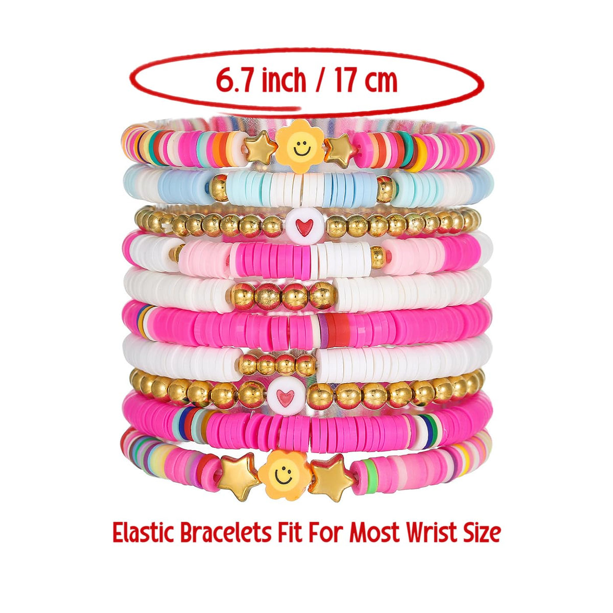 YEOSMINE Boho Heishi Clay Beaded Stretch Bracelets Stack For Women, Preppy Teens Friendship Gold Bracelets Cute Beach Surfer Accessories Bulk Set Trendy Fashion Jewelry