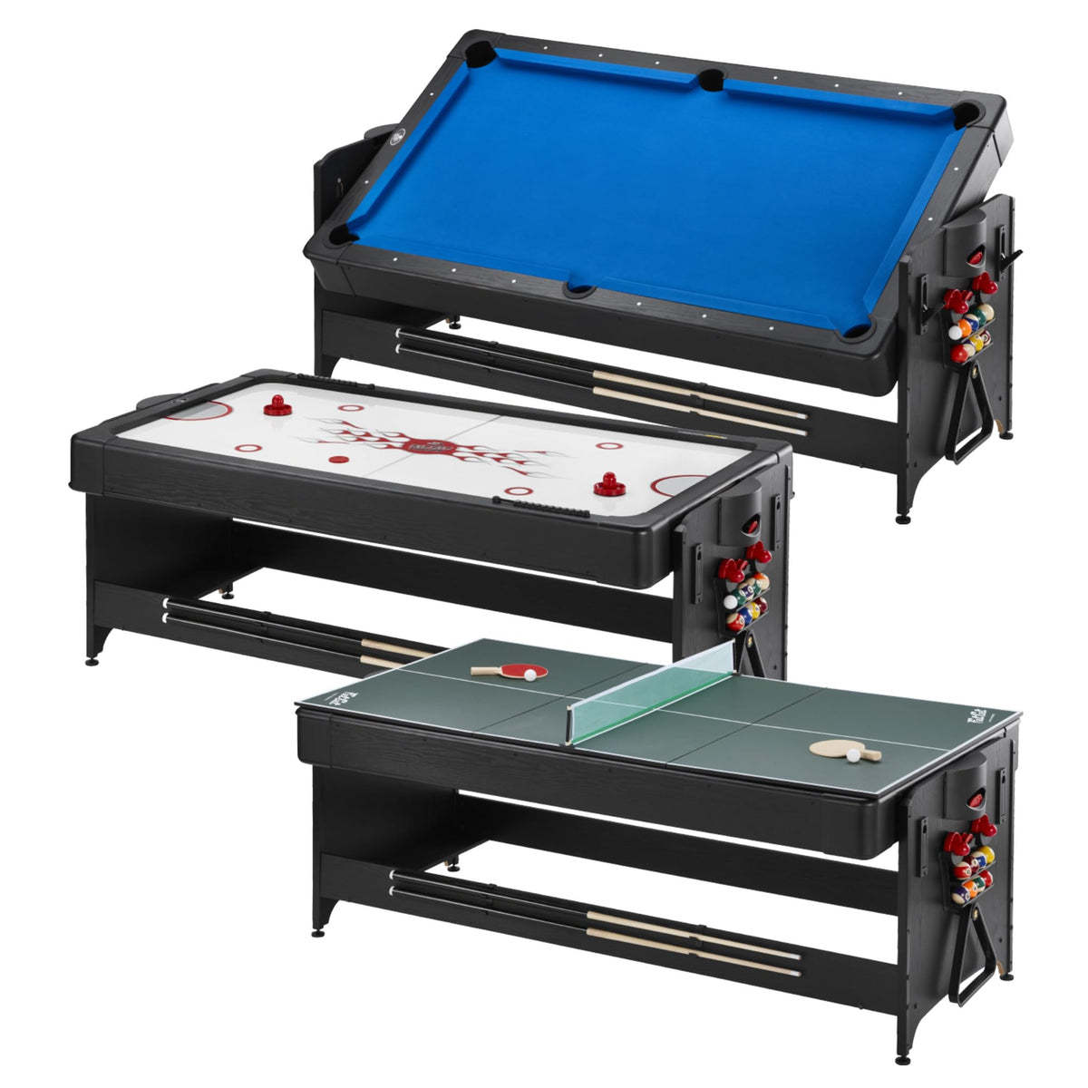 Fat Cat Original 3-in-1 Green 7' Pockey Multi-Game Table - Air Hockey, Billiards and Table Tennis - Blue
