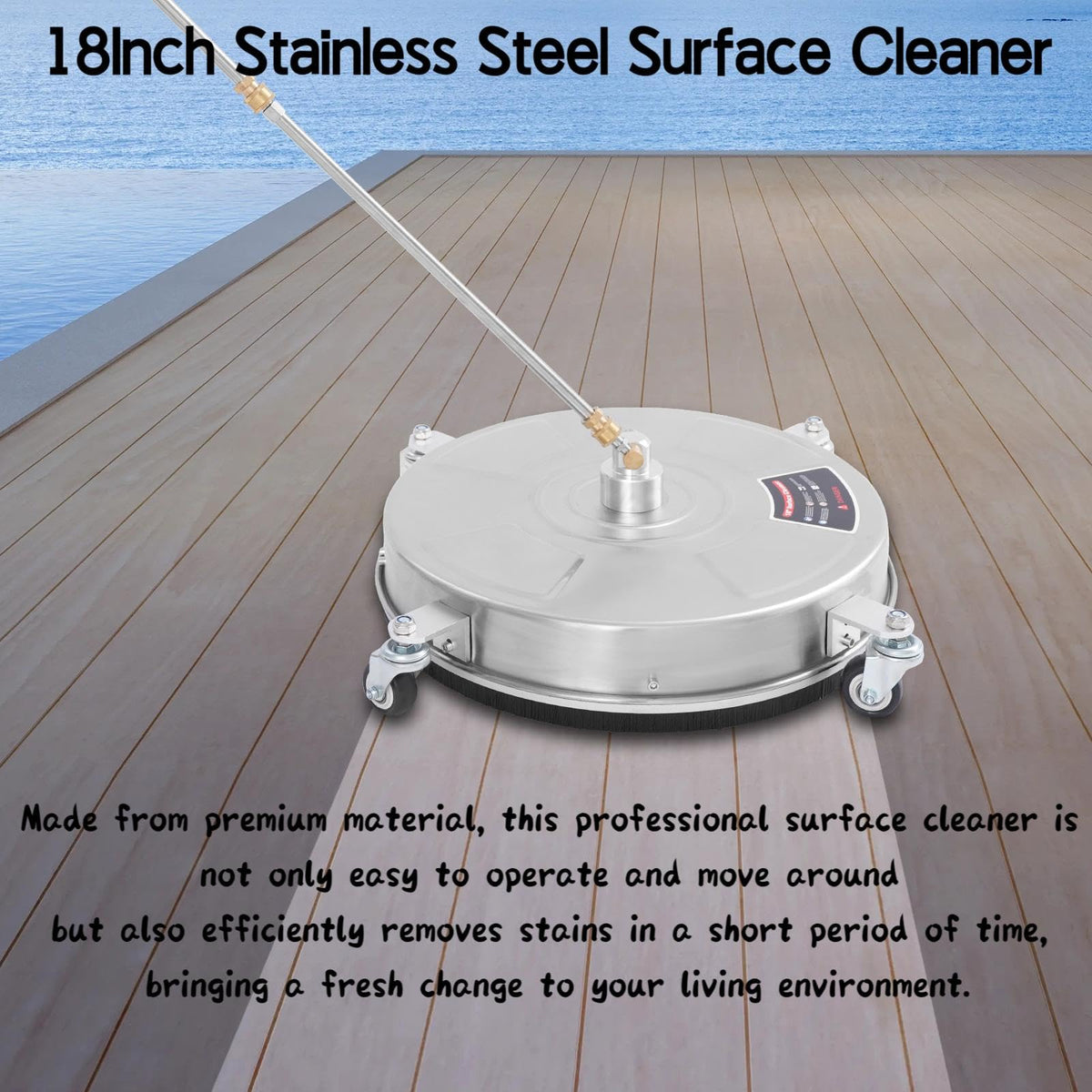 18" Pressure Washer Surface Cleaner with 4 Wheels, 1/4" Quick Plug, Surface Cleaner for Pressure Washer Attachment for for Concrete, Patio, Sidewalk, Deck and Driveways, 5000 PSI