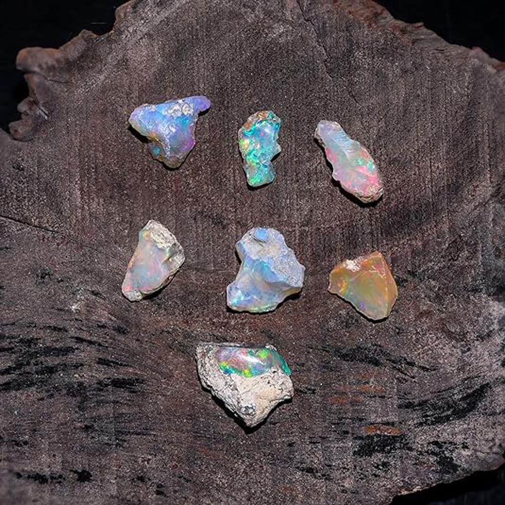 Natural 50+ Cts AAAA+ Raw Ethiopian Opal Rough Gemstones Lot Multi Fire Welo Opal Stones for Tumbling & Jewelry Making Supplies Healing Crystals Gems Rocks Loose Gemstones