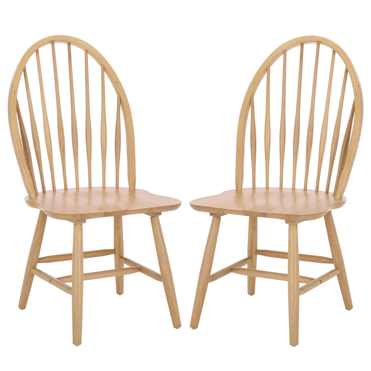 SAFAVIEH Furniture - Wendall Chair Set of 2 - Natural Solid Wood - Windsor Style High Back Spindle Chair - Ideal for Dining Room, Kitchen, 18" Seat Height (DCH8509B-SET2)