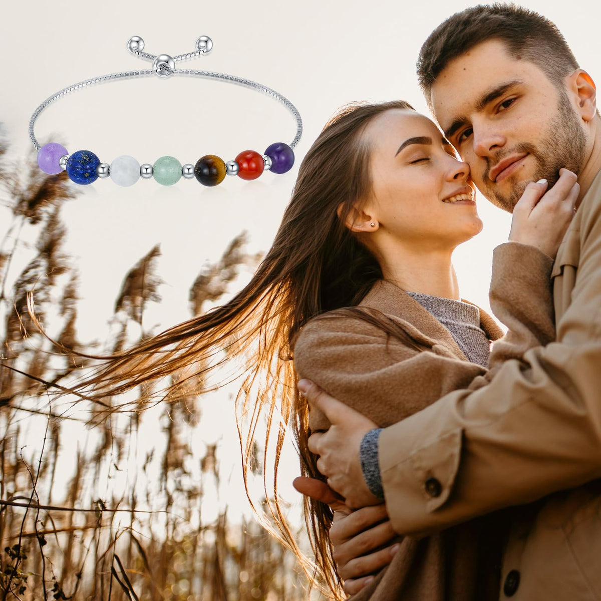 LWQQWL 7 Chakra Bracelet for Women 925 Sterling Silver Beads Chakra Bracelet 6mm Healing Stone Jewelry Gifts