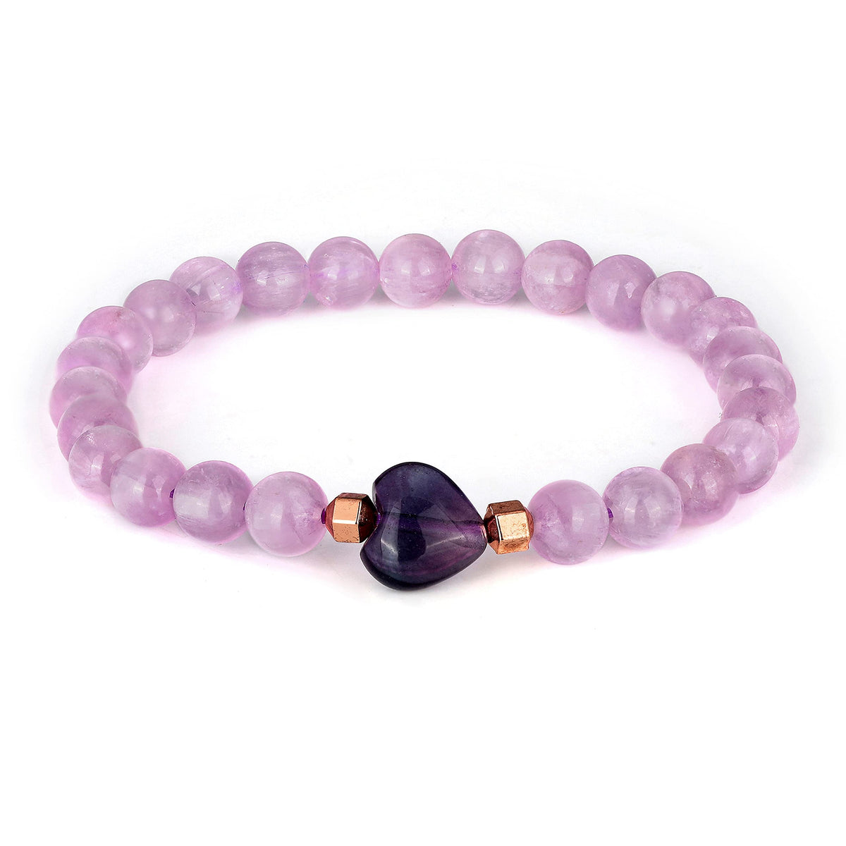 NirvanaIN Kunzite Strech Bracelet With Fluorite Heart Natural Gemstone Handmade Healing Chakra Yoga Bracelet For Women Love (18 cm)