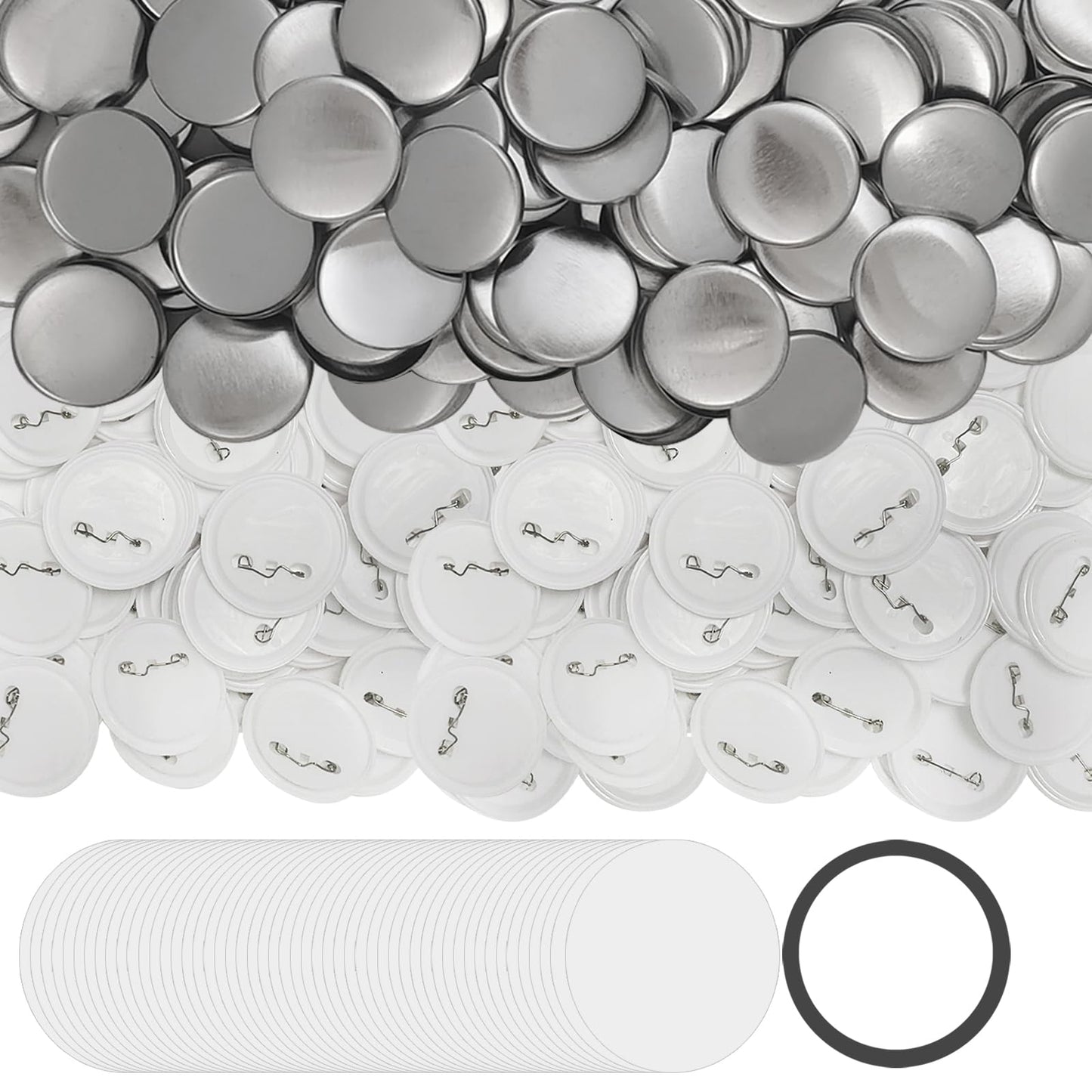 200 Sets 2.25 inch / 58mm Button Maker Supplies, Buttons Supplies for Custom Buttons & Badges, Metal Covers, Plastic Backs& Clear Film for Button Maker Machine, Badge Button Press