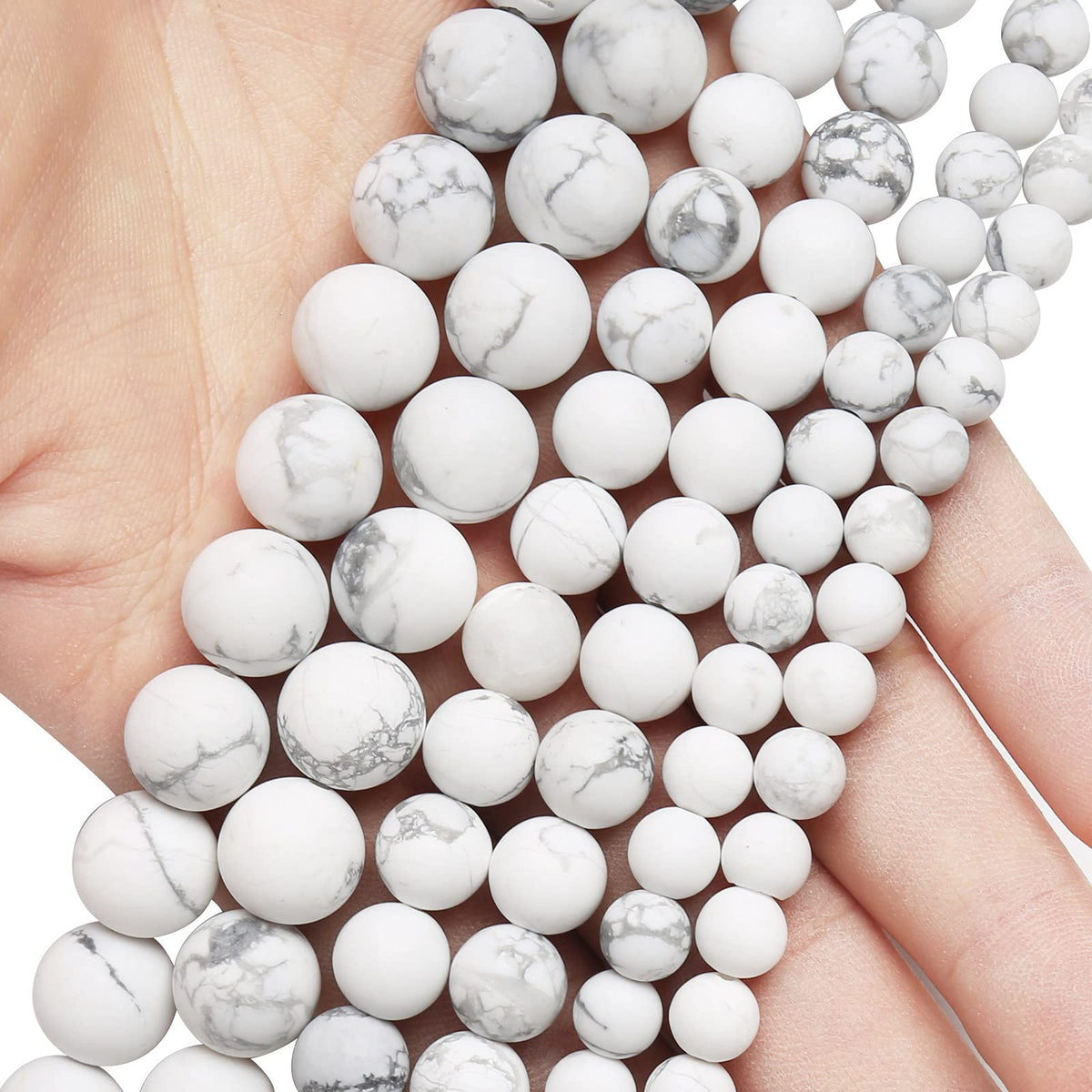 Natural Matte White Turquoise Beads, 6MM Round Frosted Unpolished Loose Gemstone Beads for Bracelet Necklace Jewelry Making, Energy Stone Healing Power with Stretch Beading Cord