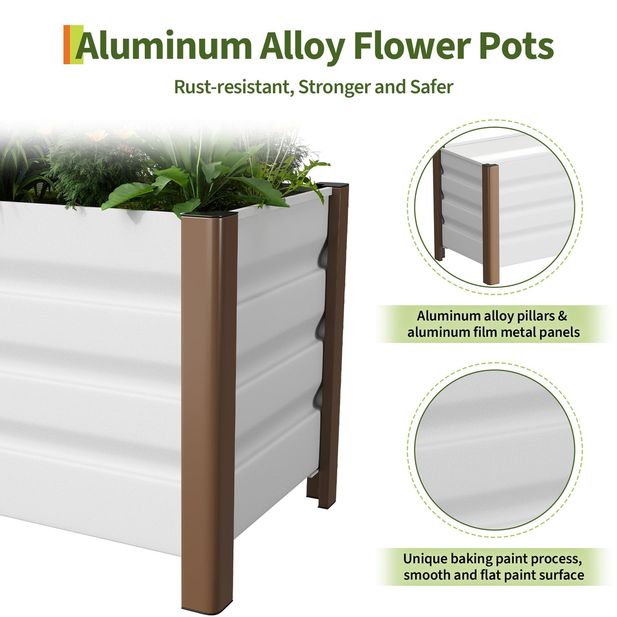 Garvee 2 Pack Large White Aluminum Planter Box 39"X16"X18", Extra Long Raised Garden Bed with Rounded Corners & Anti-Cut Safety Edging, Deep Design with Drainage Holes for Outdoor Patio & Balcony, Whi