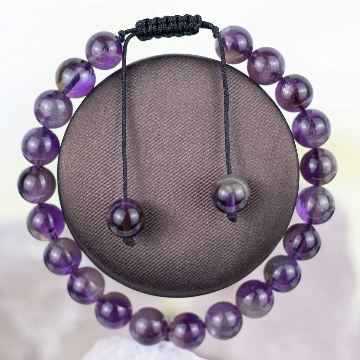 DAZCOLO Handmade Gem Bracelet Adjustable Macrame Gemstone 8mm Round Beads Crystals Quartz Unisex (Dark Amethyst)