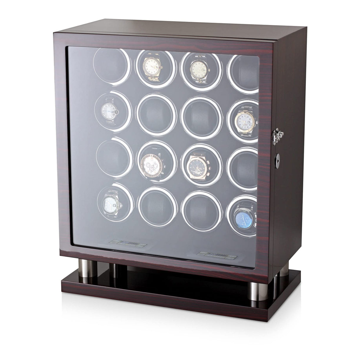 16 Watch Winder for Automatic Watches with LED Light and Coordinated Rotor Stop (Ebony)