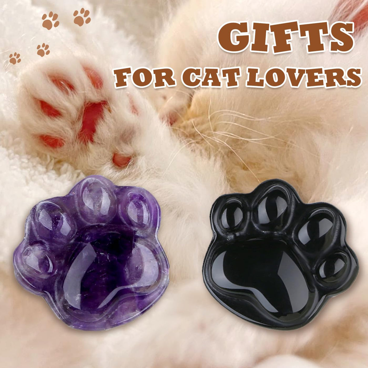 NUKAYAI Black Obsidian Cat Paw Statue Carved Figurines Sculpture Decor Worry Stone for Anxiety Handcrafted Natural Crystals and Healing Stones Cute for Cat Lovers Women