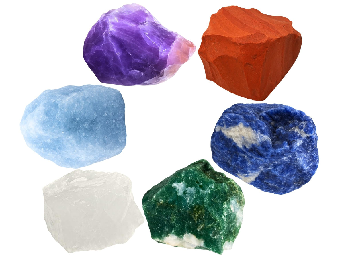 Amazing Gemstone Crystals for Diabetes Support, Set of 6 Moss Agate, Blue Calcite, Sodalite, Clear Quartz, Red Jasper and Amethyst Healing Crystals and Stones