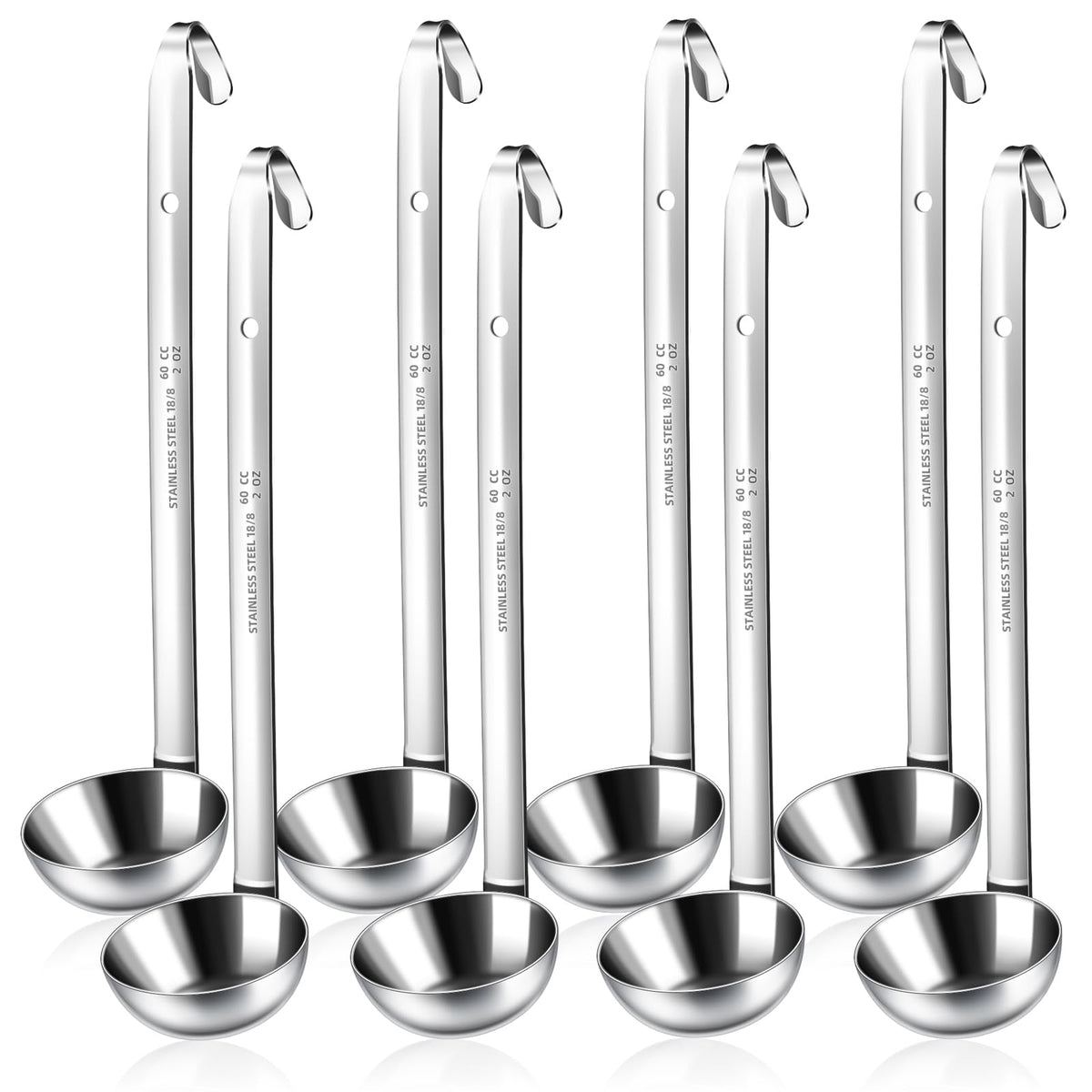 BARAFAT 8pcs Stainless Steel Ladle 2 Oz Soup Ladle 10" long Spoon Heavy-Duty Metal Spoon Sets big spoons for cooking Serving Soups, Gravy, Portioning, Stirring