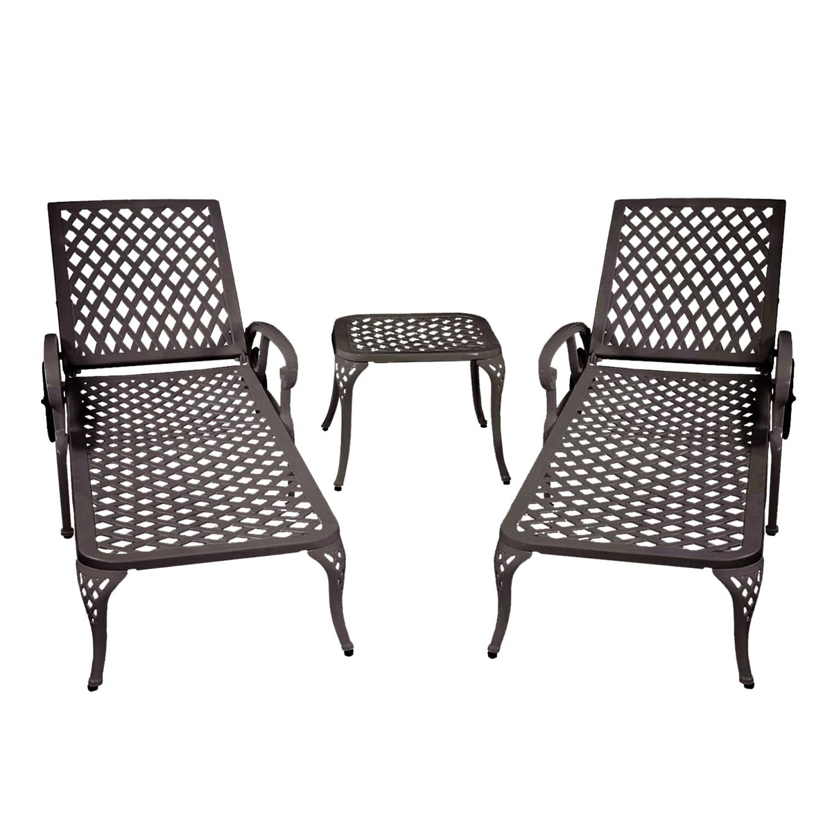 Karzibo Cast Aluminum Outdoor Chaise Lounge Chair with Wheels, Patio Chaise Lounge with 3-Position Adjustable Backrest, Outdoor Tanning Chair Patio Lounge Chair, Brown